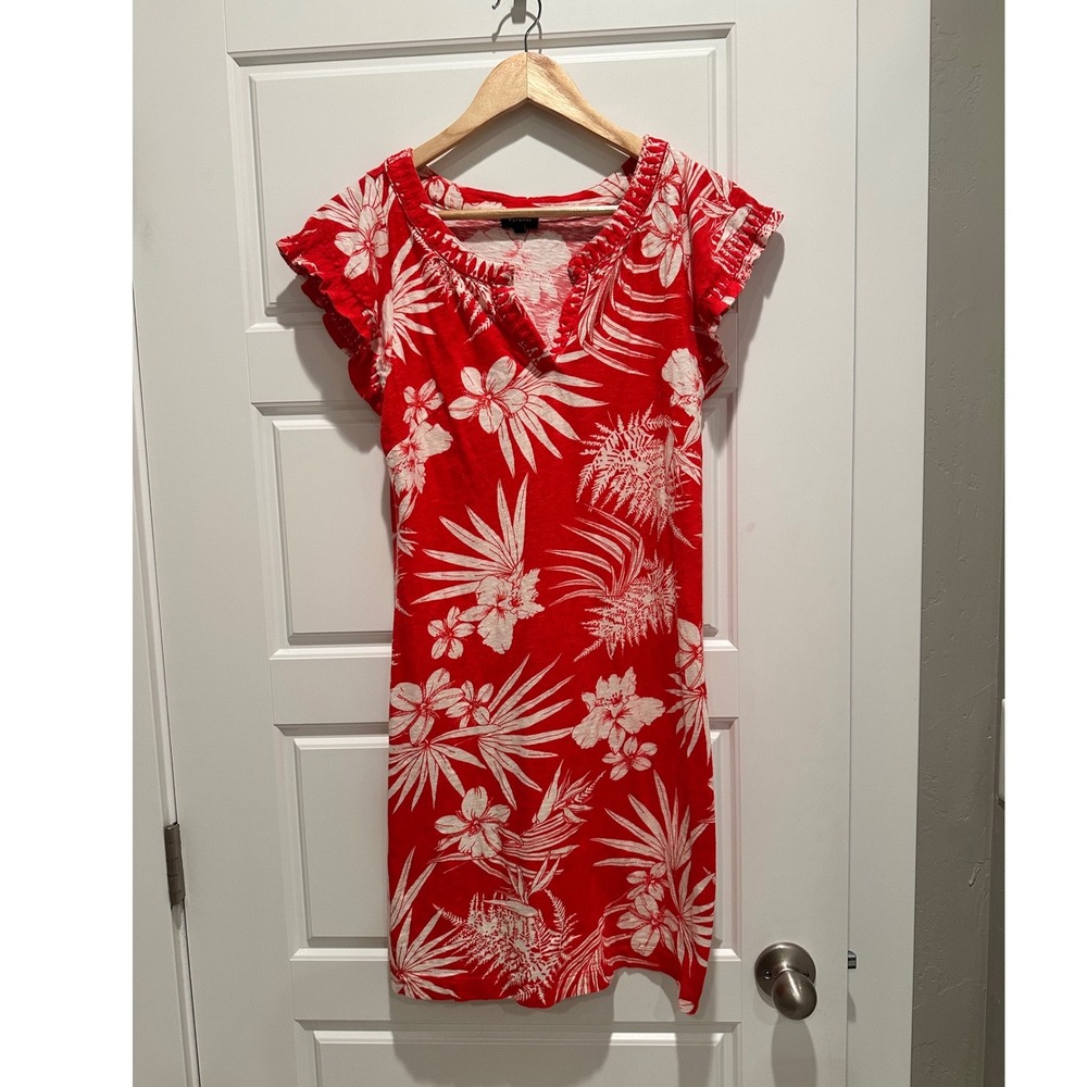 Talbots Petite Small Red Tropical Floral Flutter Sleeve Embroidered Shift Dress - Picture 2 of 7